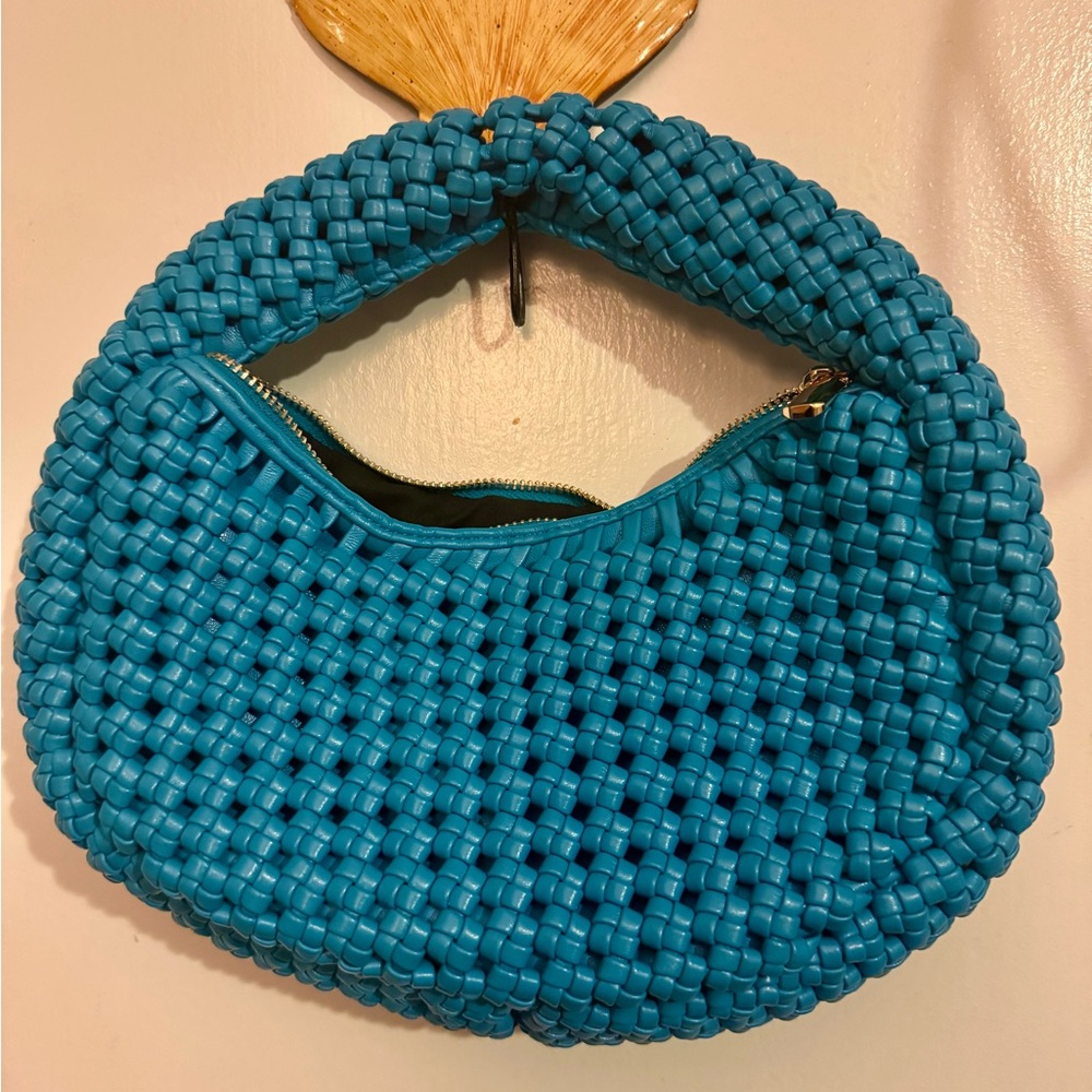 Blue Woven Hobo Top Handle Bag